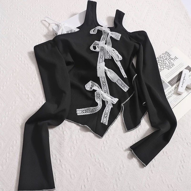 Black Mix Laces Long Sleeve Top