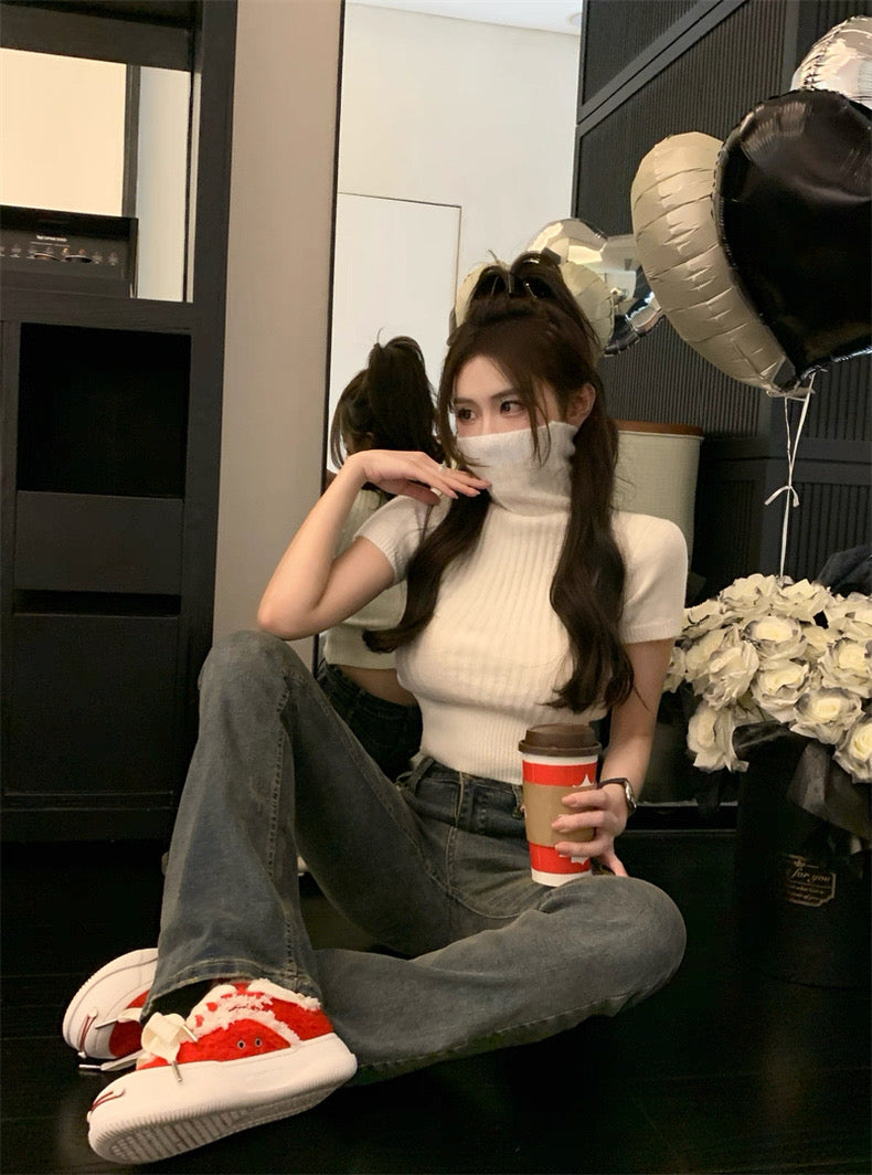 White Short Sleeve Knitted Top