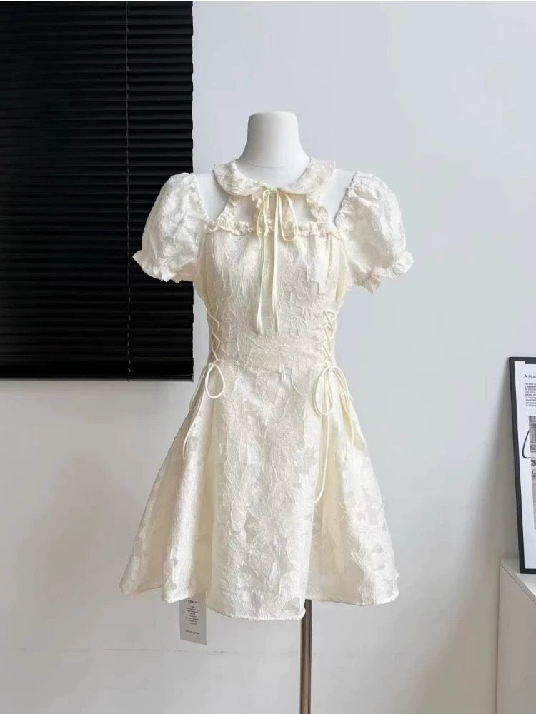Collar Puff Sleeve Cream Cheongsam CD006 Short Dress