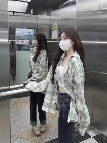 Mint Green Grid Long Sleeve Shirt