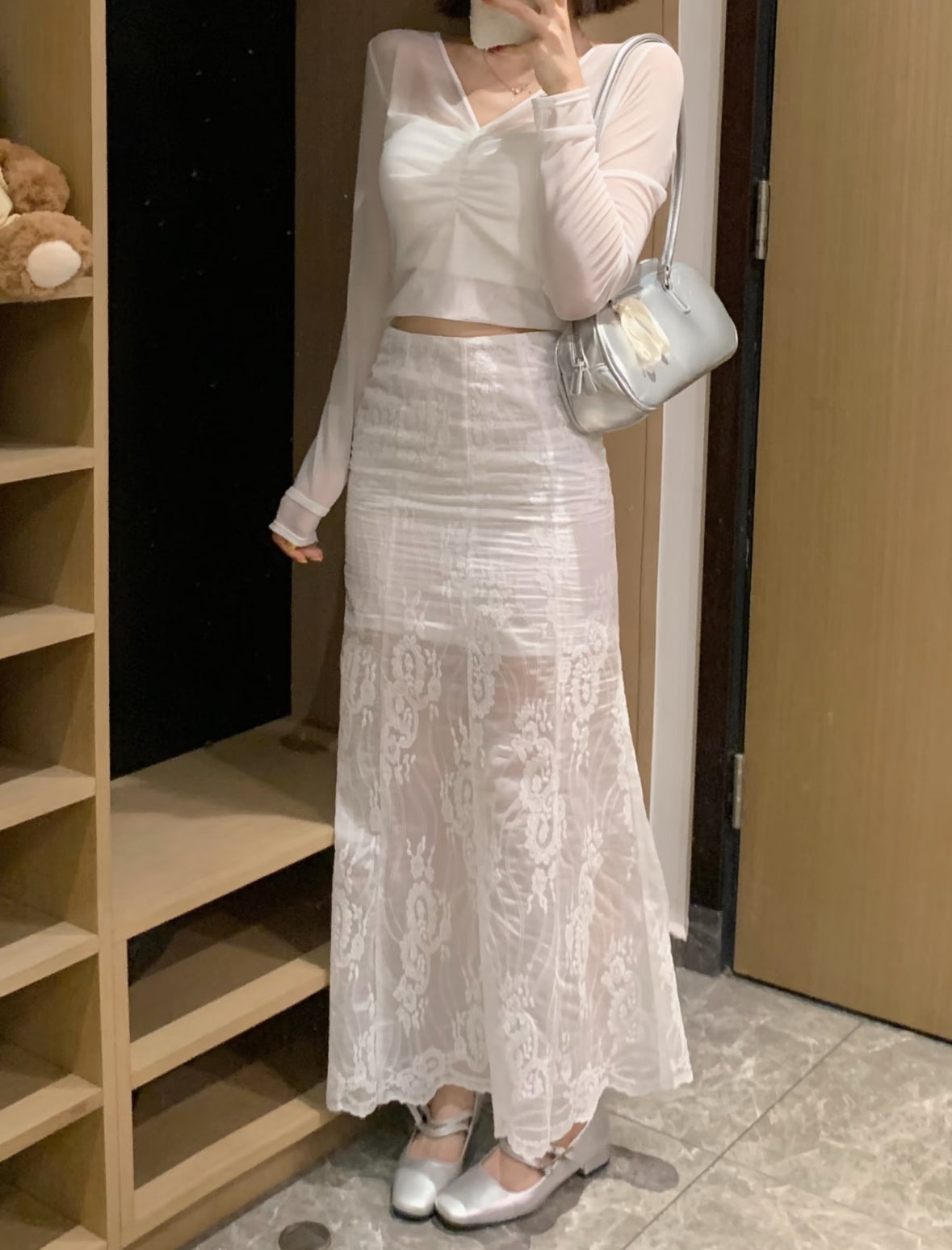 Beige Lace Long Skirt SK28 (S)