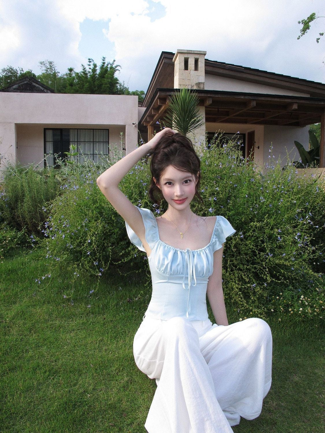 Blue Flare Sleeve Top