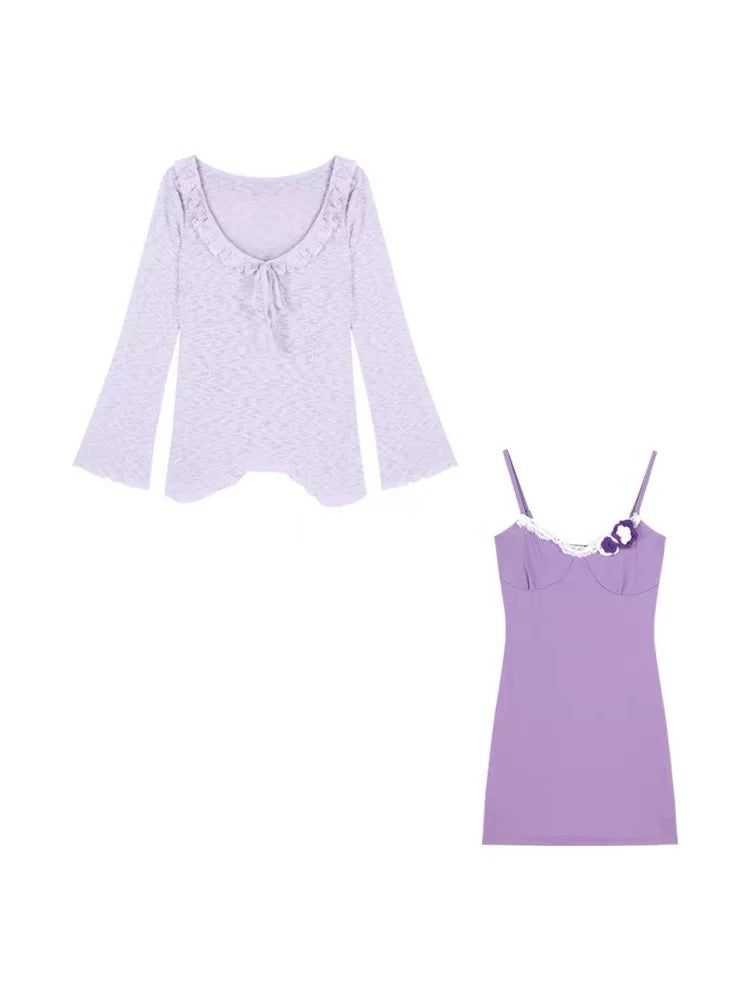 Purple Dress Two Pieces Set