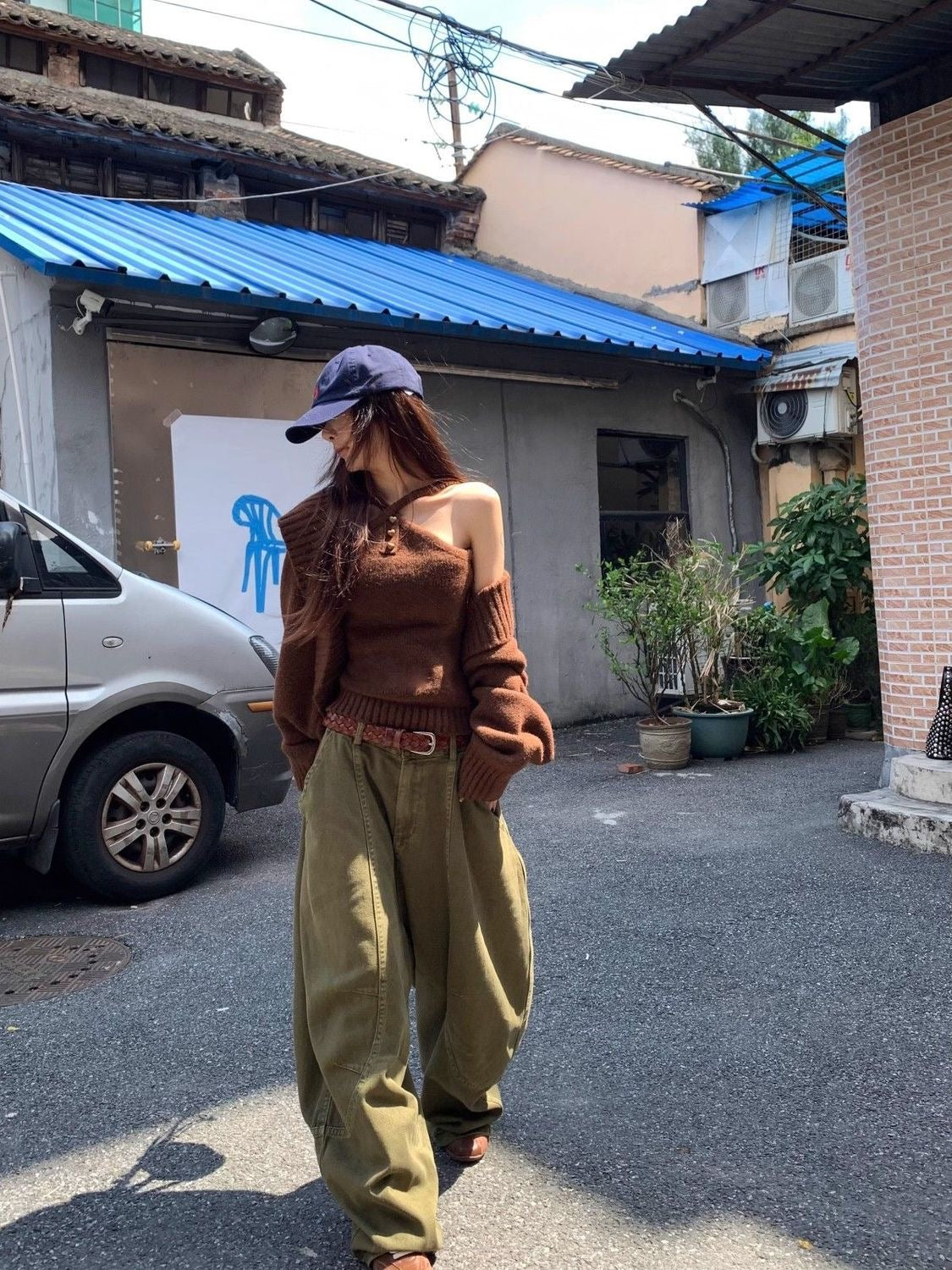 Brown Top + Cardigan Two Piece Set