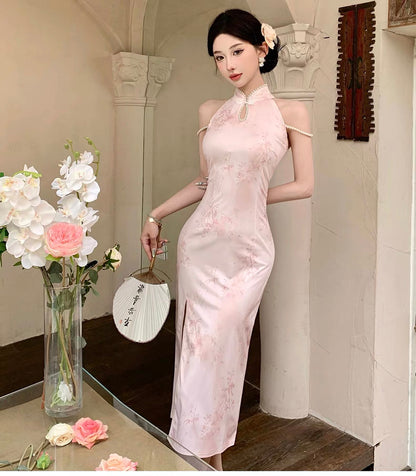 Pearl Strap Pink Cheongsam CD002 Long Dress (S)
