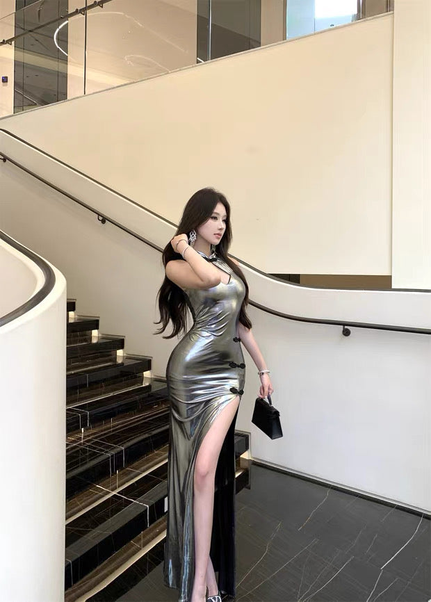 Silver Cheongsam CD032 Maxi Long Dress (S, M)