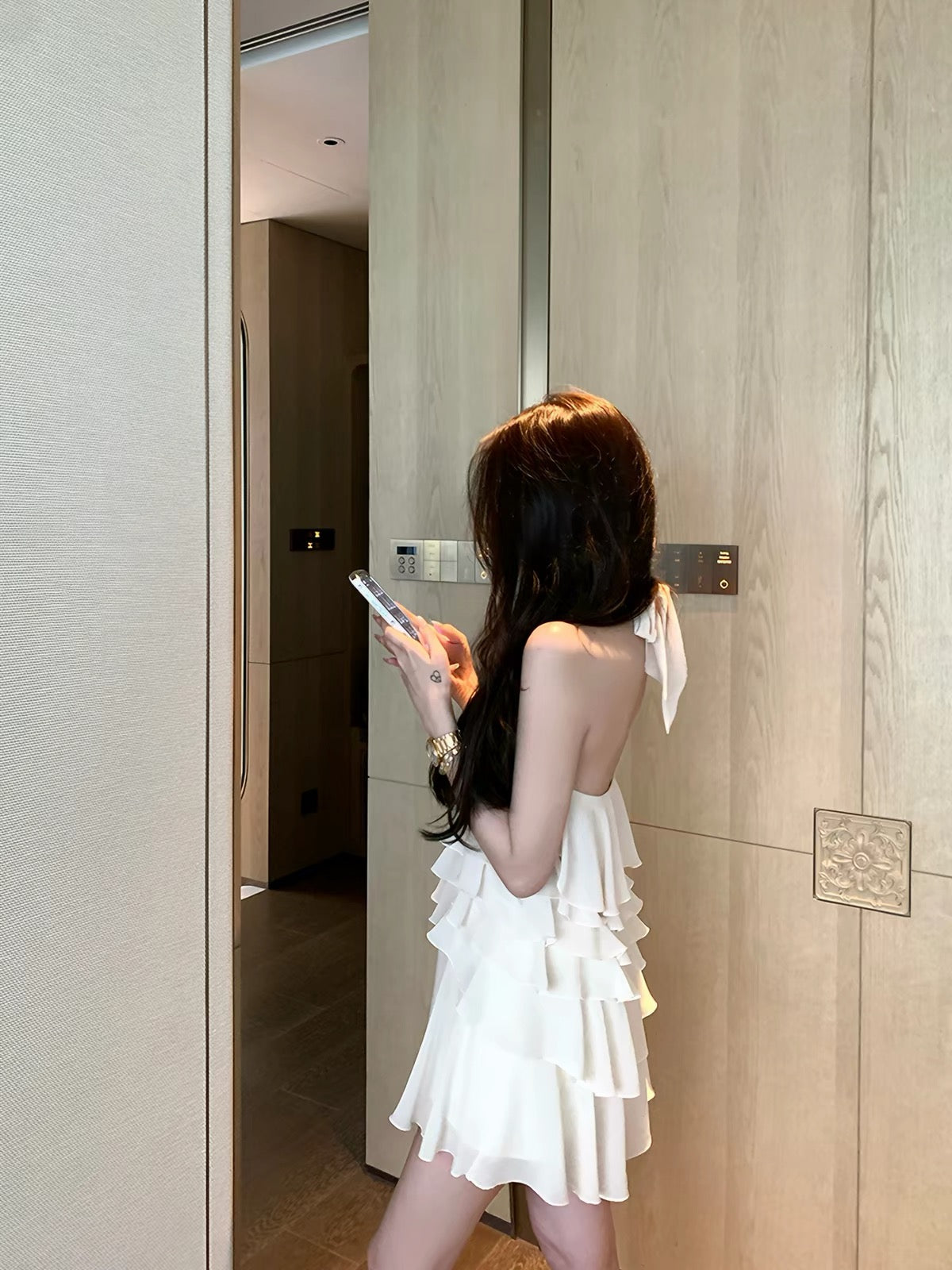 Beige Flo Bareback Layered Dress
