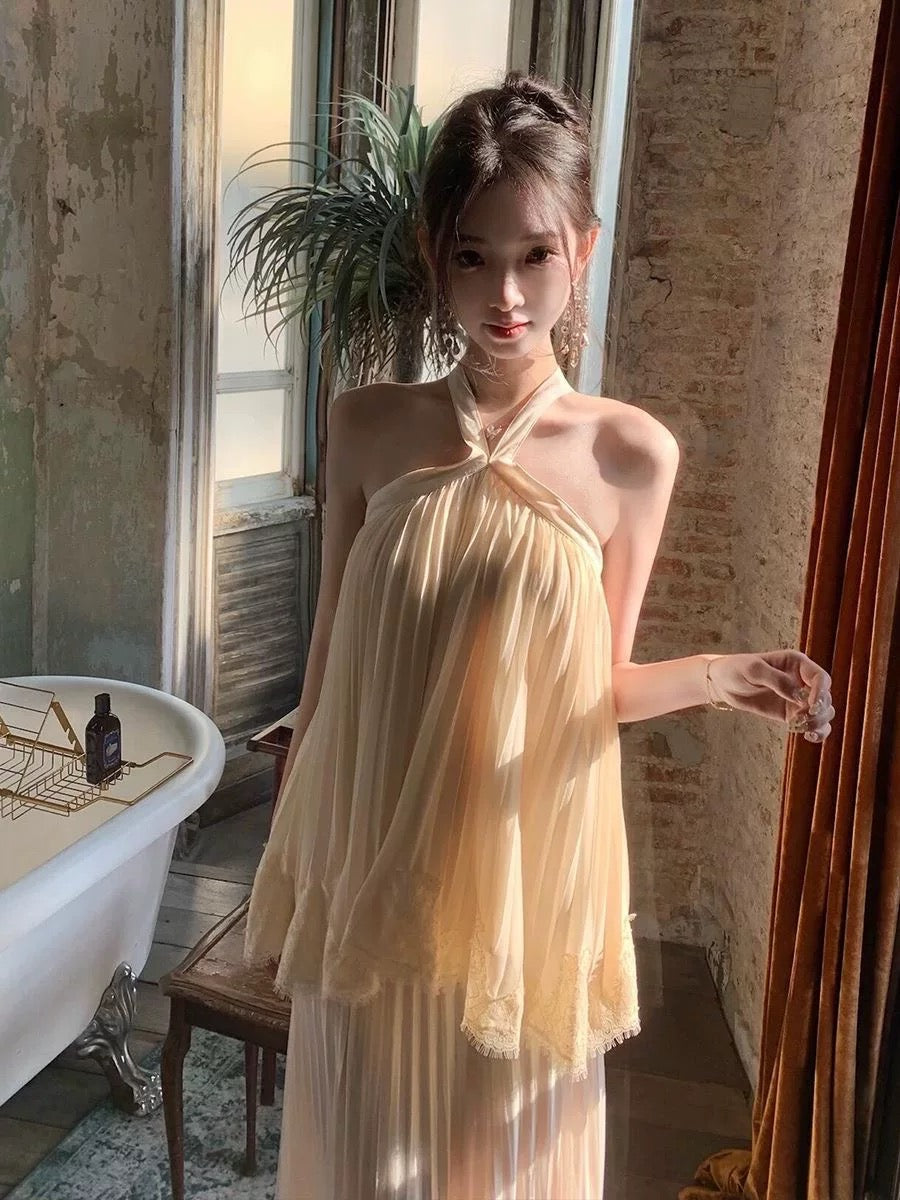 Beige Chiffon Two Piece Set
