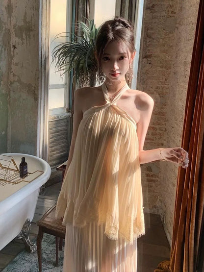 Beige Chiffon Two Piece Set