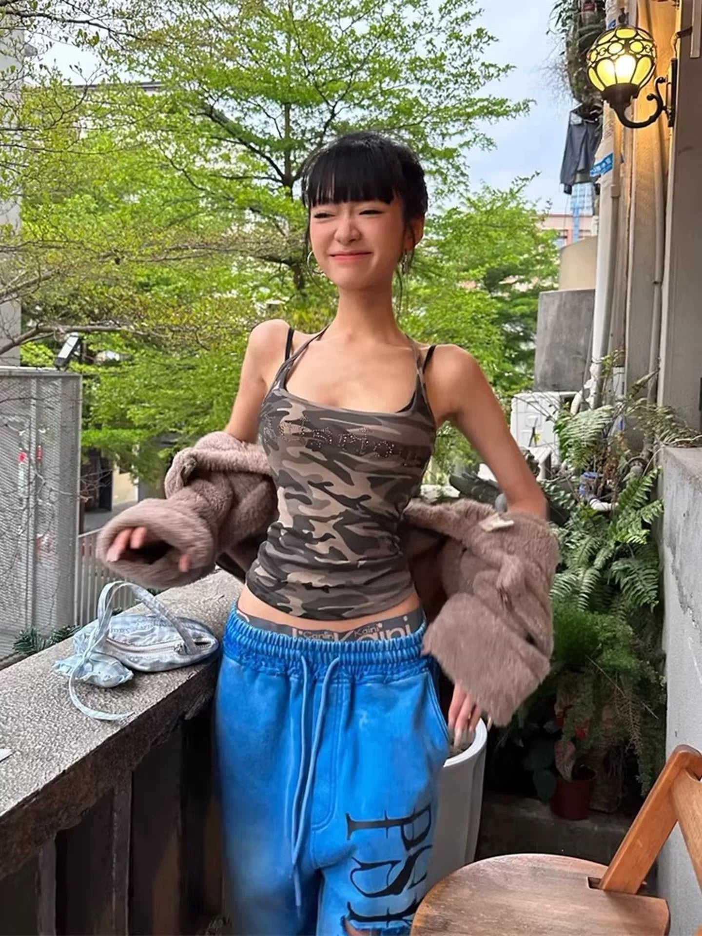 Army Print Green Strap Top