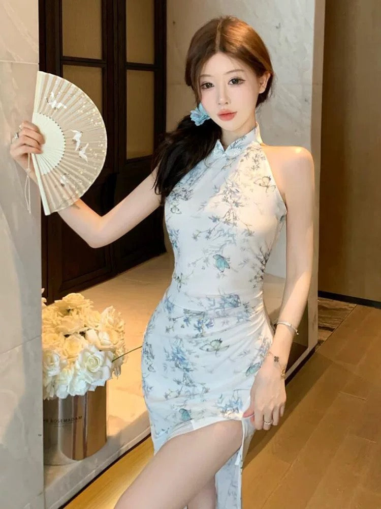 White Mesh Cheongsam CD018 Midi Dress (S, M)