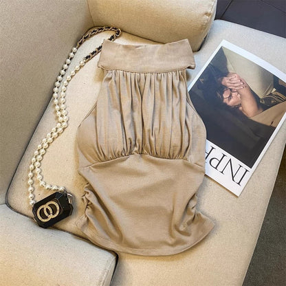 Halter Neck Bareback Top (Khaki, Black)
