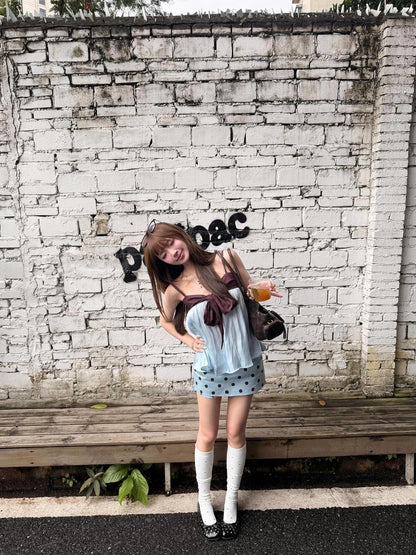 Choco Blue Top + Skort Skirt Set (S, M)