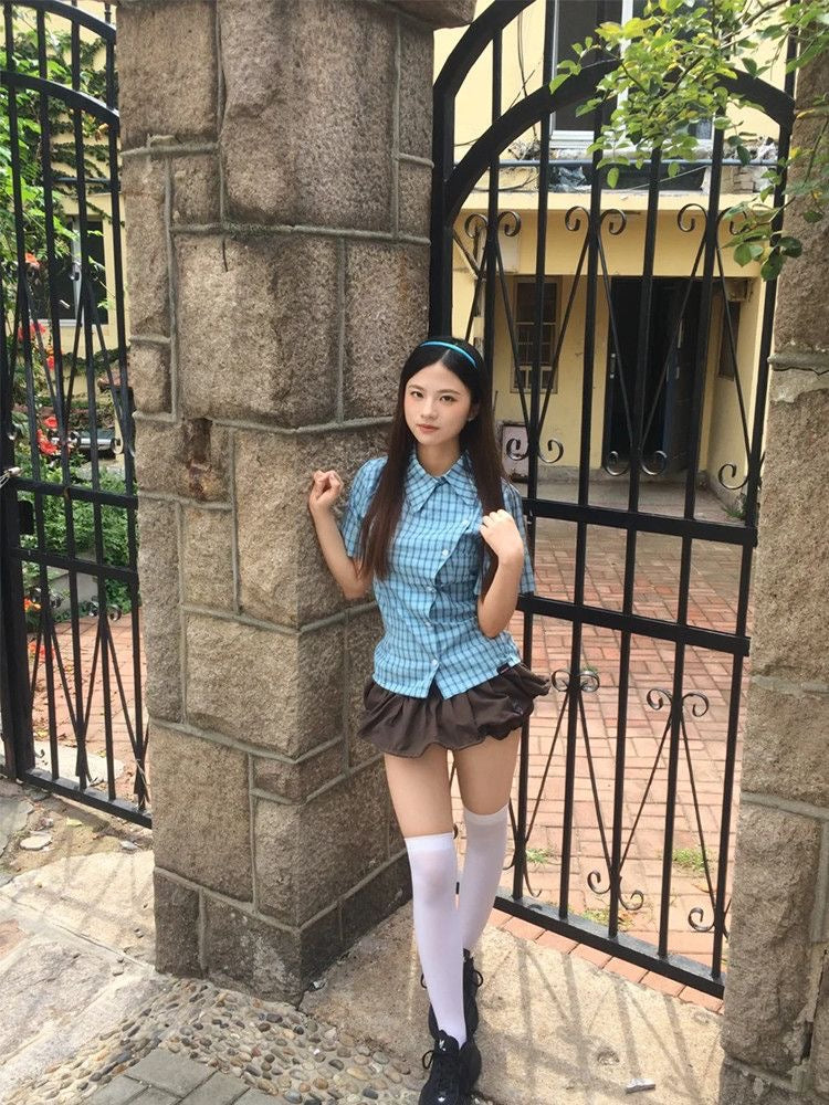 Blue Plaid Top (S, M)