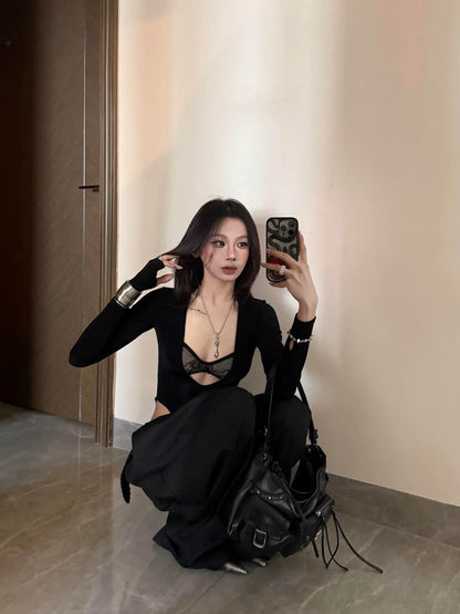 Sexy Mix Laces Long Sleeve Suit