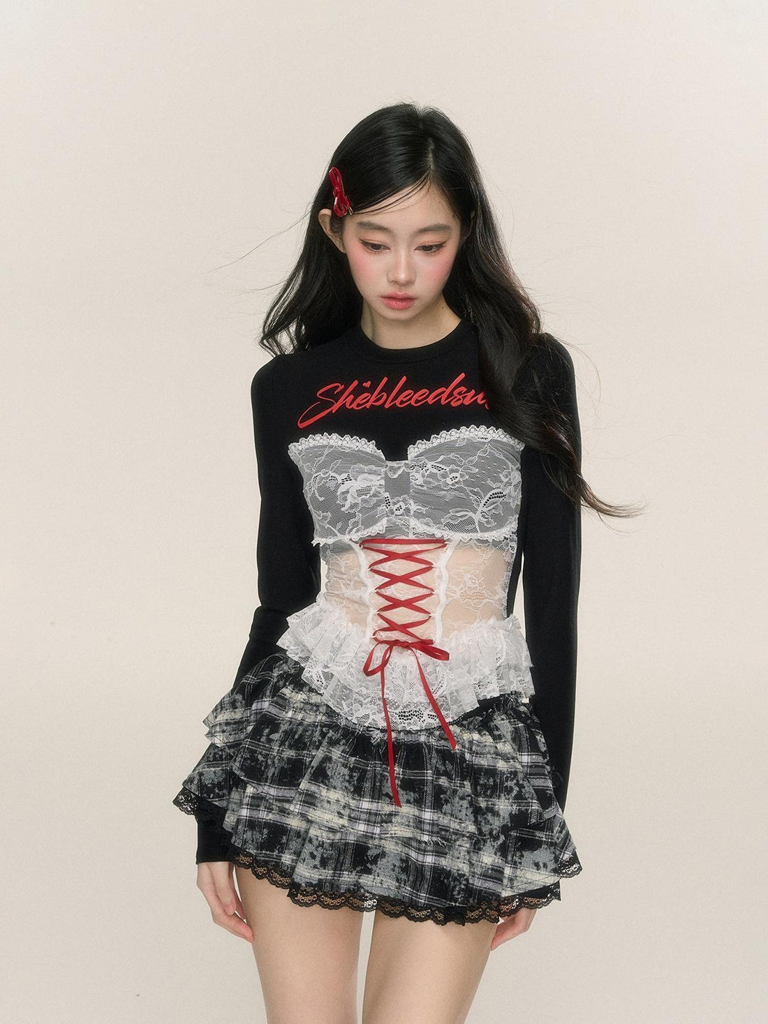 Lace Up Black Long Sleeve Crop Top