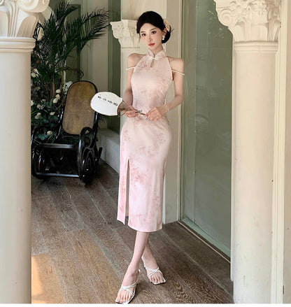 Pearl Strap Pink Cheongsam CD002 Long Dress (S)
