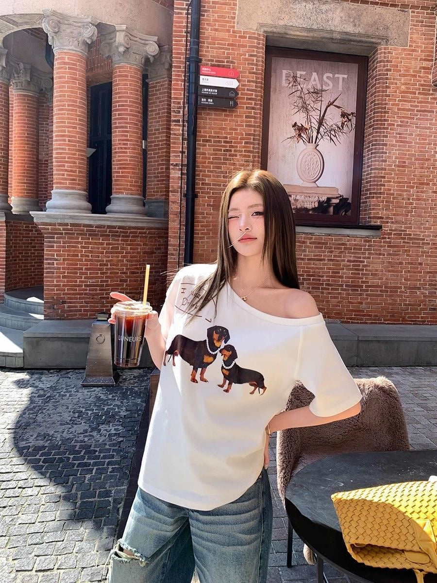 Dachshunds Off Side Shoulder Top Tee