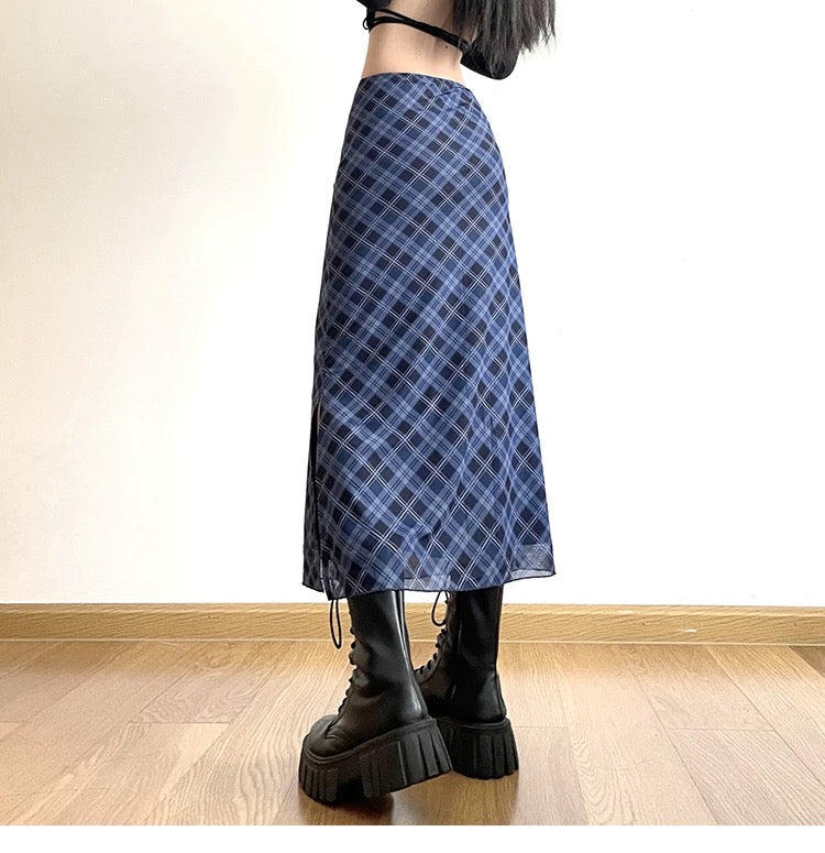 Vintage Grid Mesh Long Skirt (S,M)