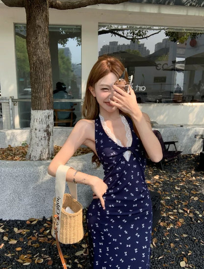 Round Collar Navy Long Dress (S)