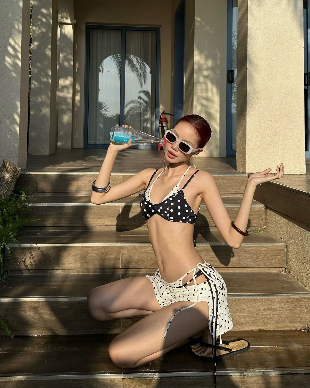 Black White Polka Dot Bikini BK56 Two Piece Set (S, M)