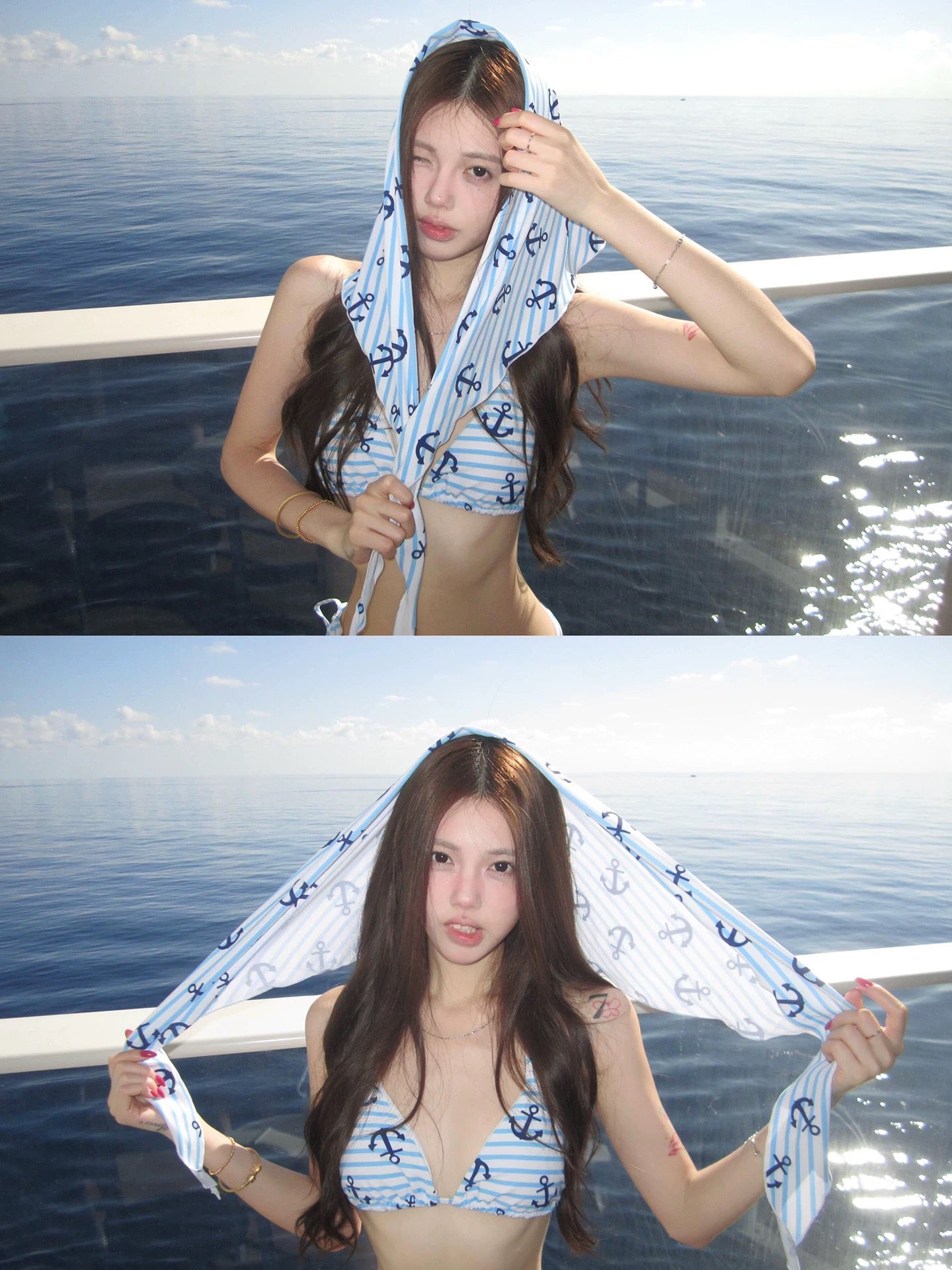 Blue Stripe Bikini BK50 Three Piece Set
