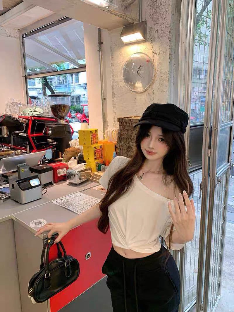 Basic Off Side Shoulder Crop Top (White, Grey, Black)
