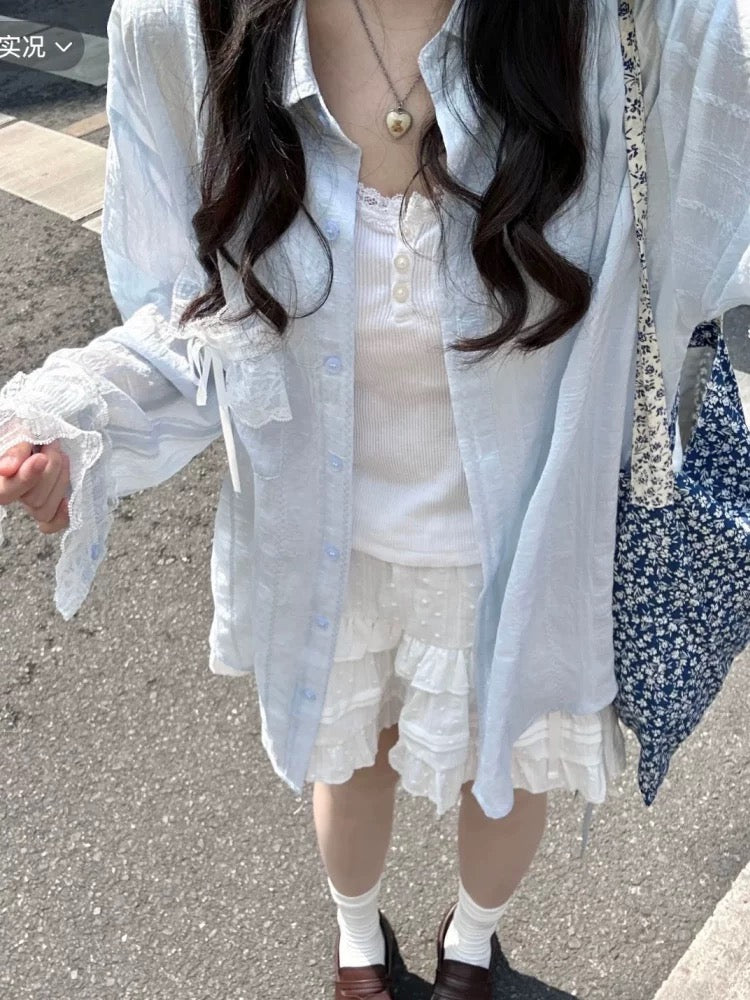 Baby Blue Mix Laces Long Sleeve Shirt