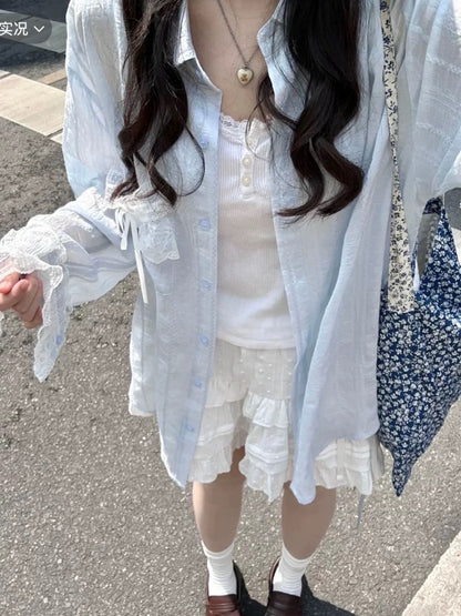 Baby Blue Mix Laces Long Sleeve Shirt