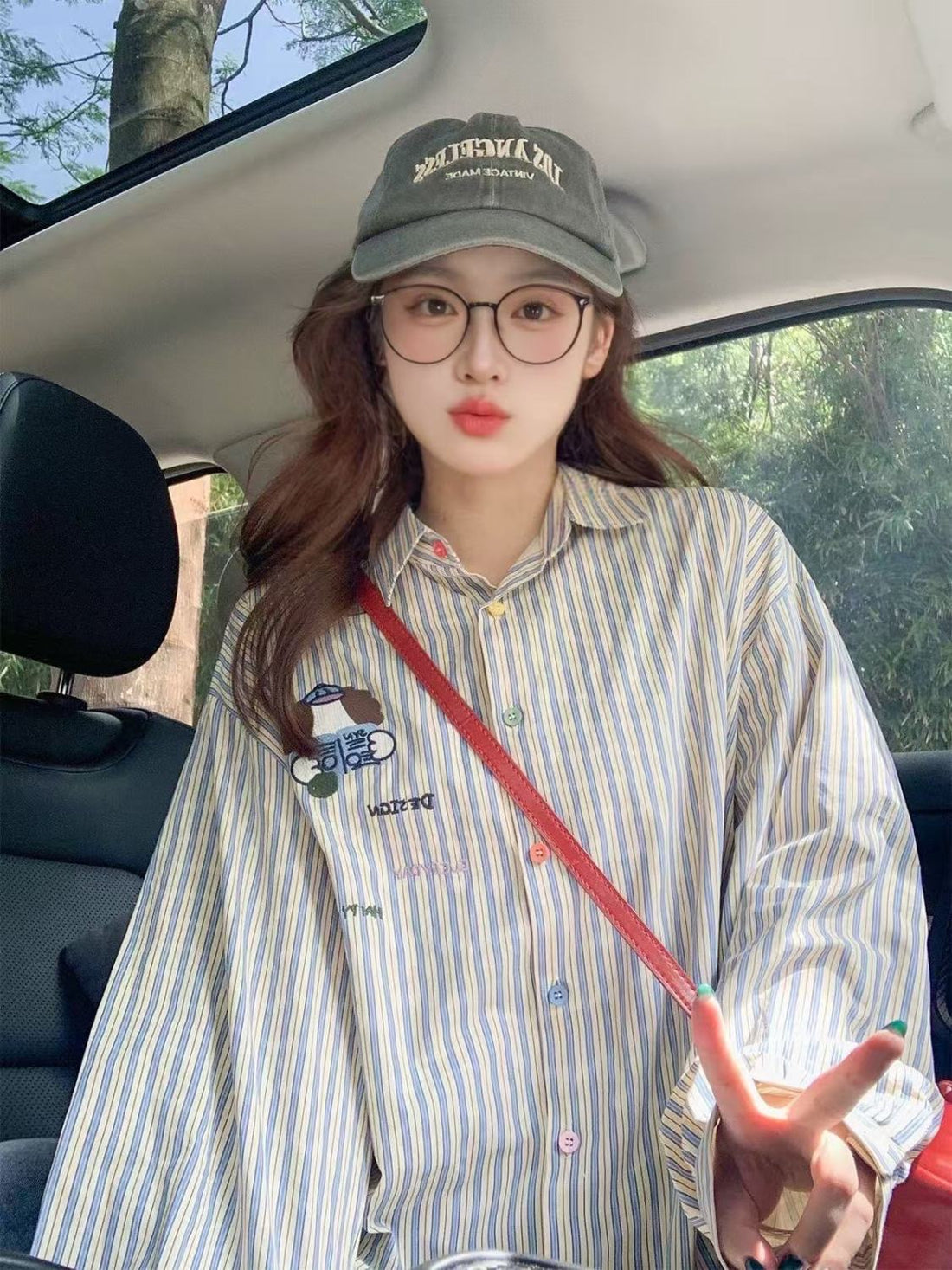 Color Button Stripe Long Sleeve Shirt