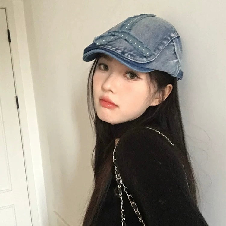 Denim Cross Drawing Hat