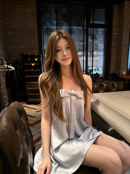 Silky Blue Grey Mini Dress/Top