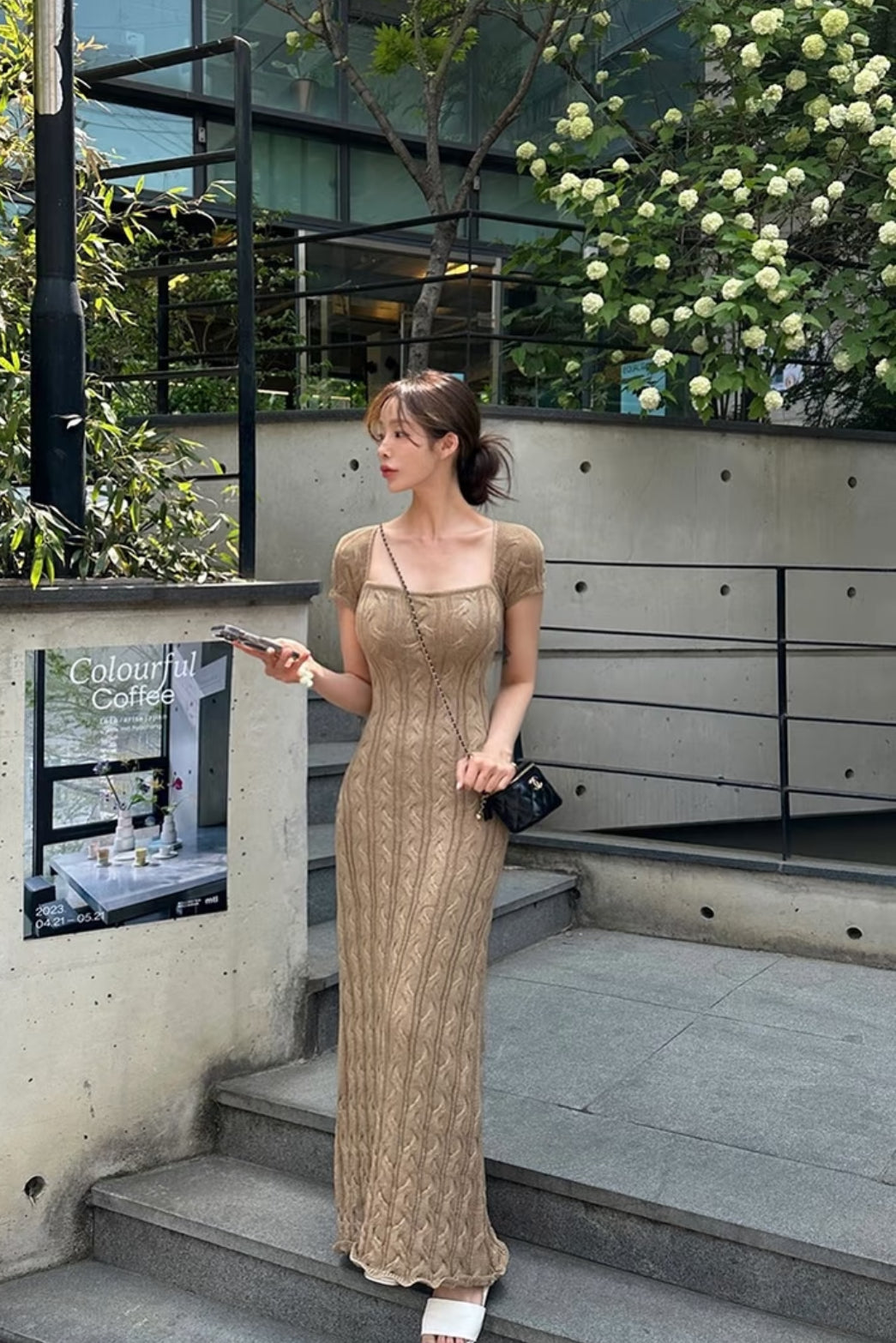 Brown Thick Knitted Maxi Long Dress