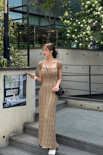 Brown Thick Knitted Maxi Long Dress