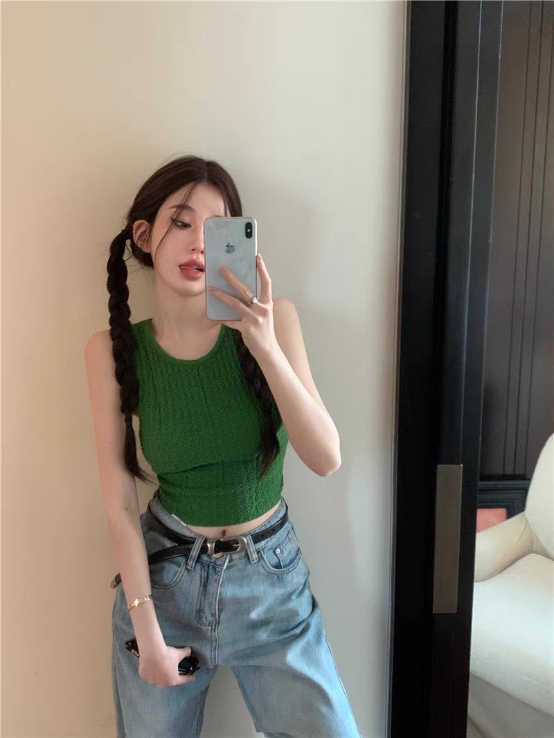 Green Sleeveless Knitted Top