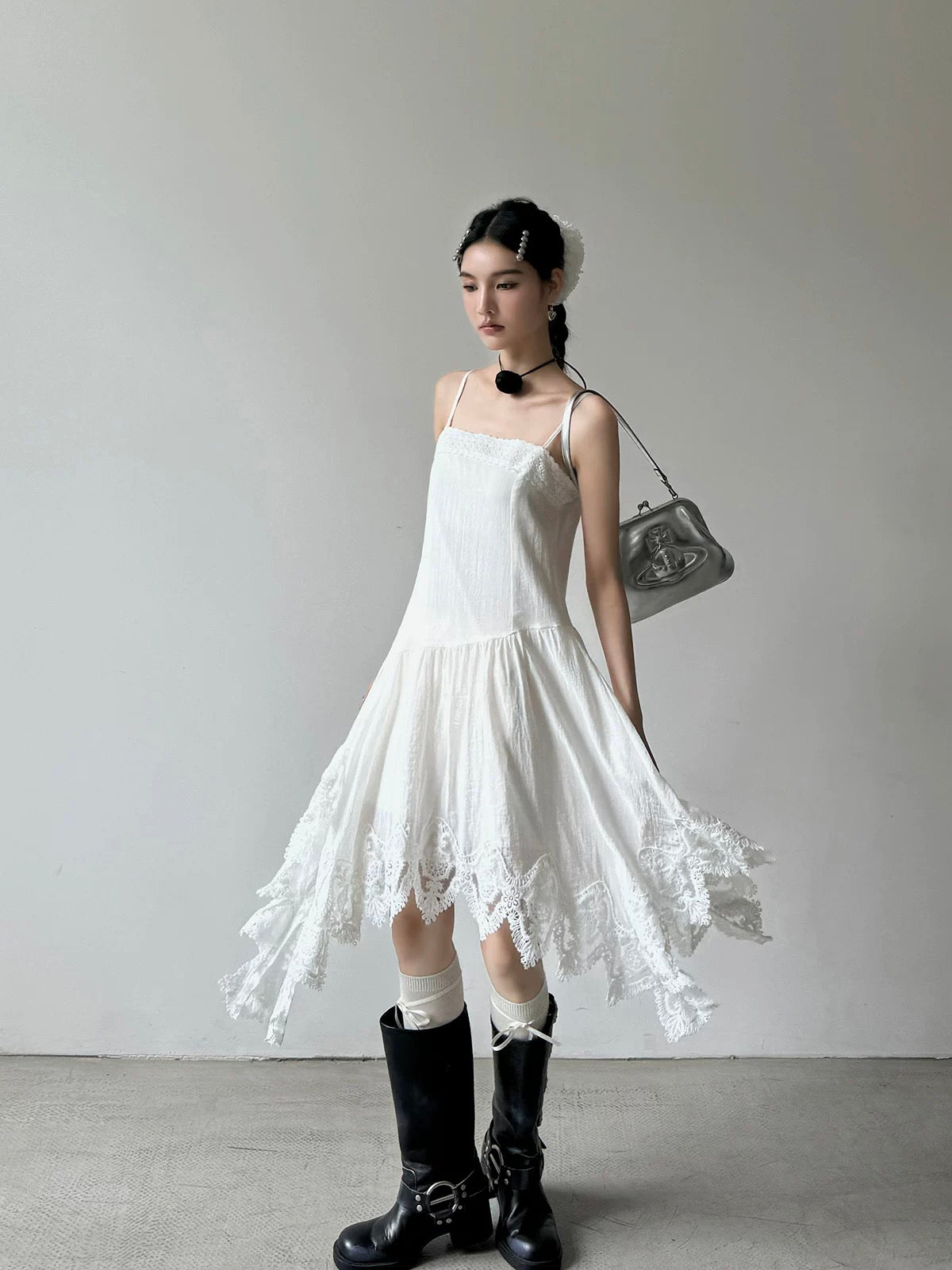 White Unequal Strap Dress