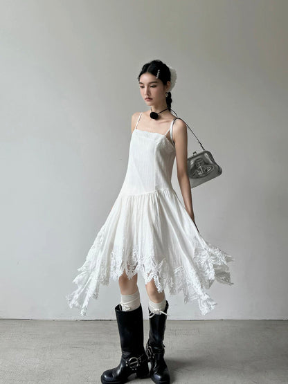 White Unequal Strap Dress