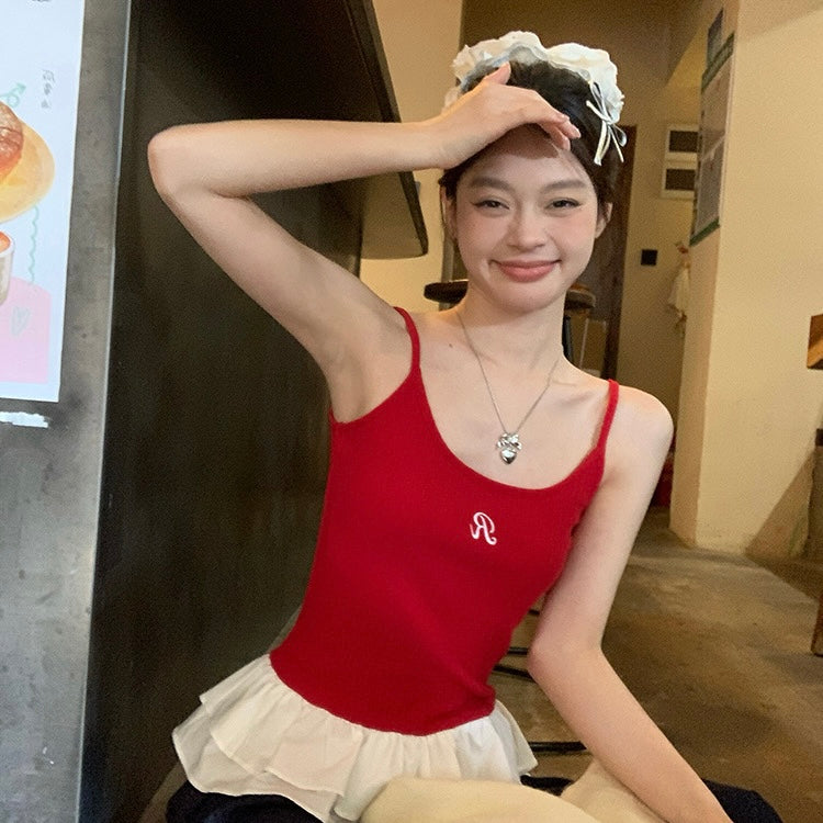 Mini White Layered Bottom R Strap Top (Red - S, L, Blue - S)