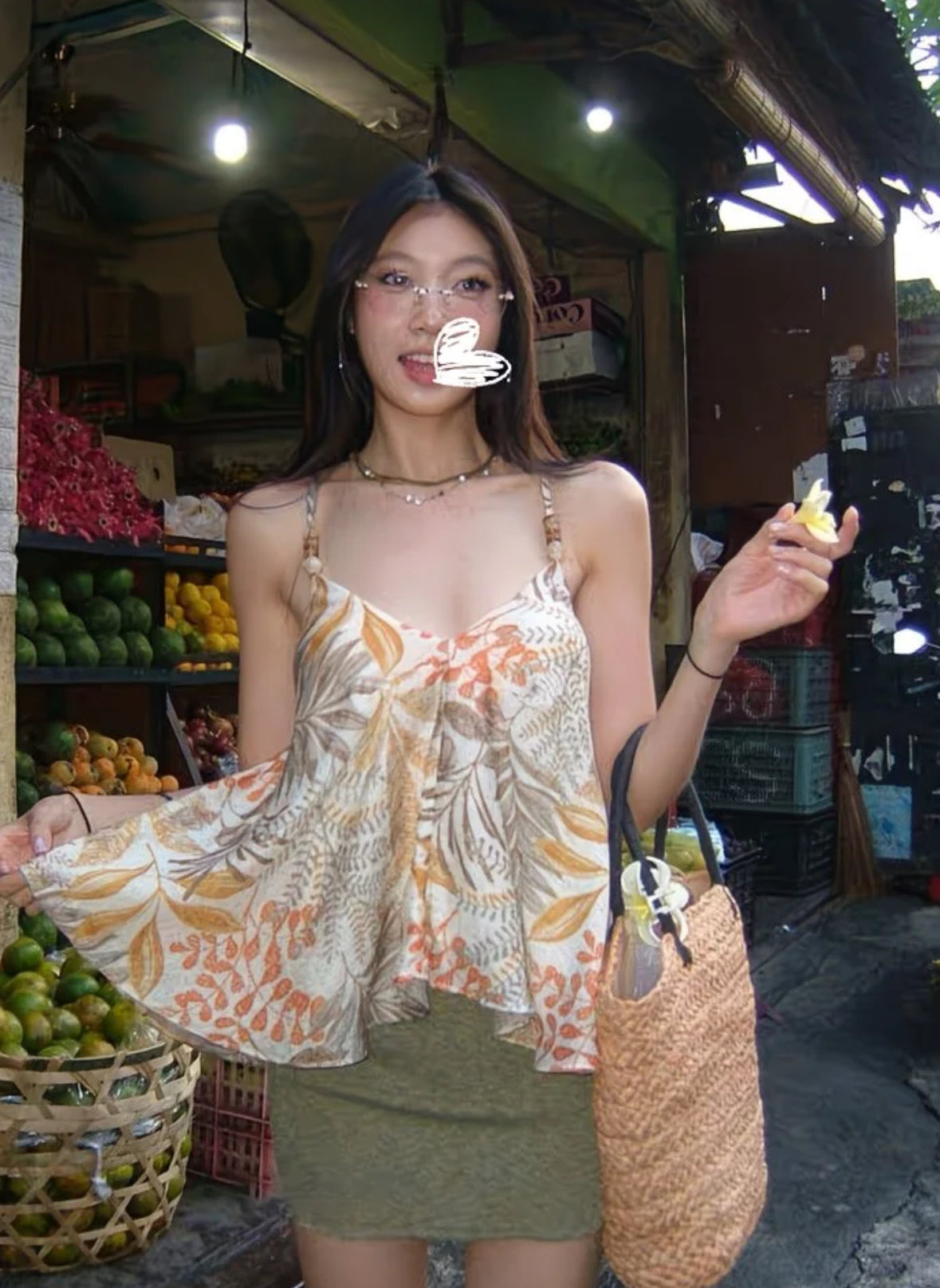 Summer Orange Prints Top