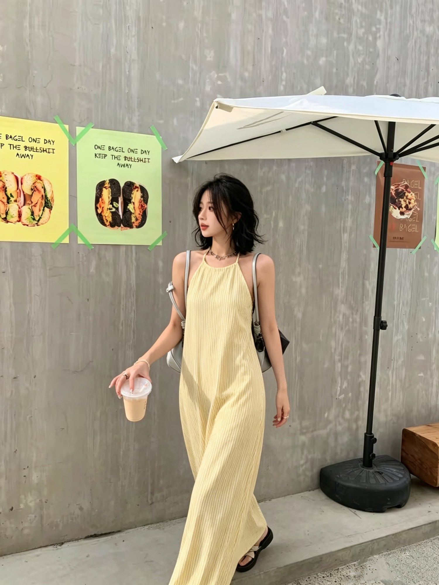 Summer Yellow Thin Bareback Long Dress