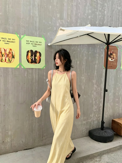 Summer Yellow Thin Bareback Long Dress
