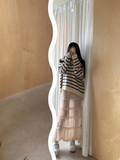 Khaki Layered Long Skirt