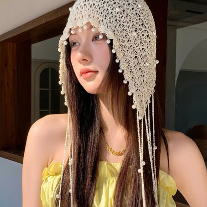 H11 Pearls Straps Knitted Embroidery Hat