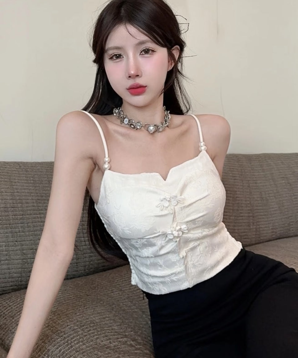 Pearl Strap Cheongsam Top