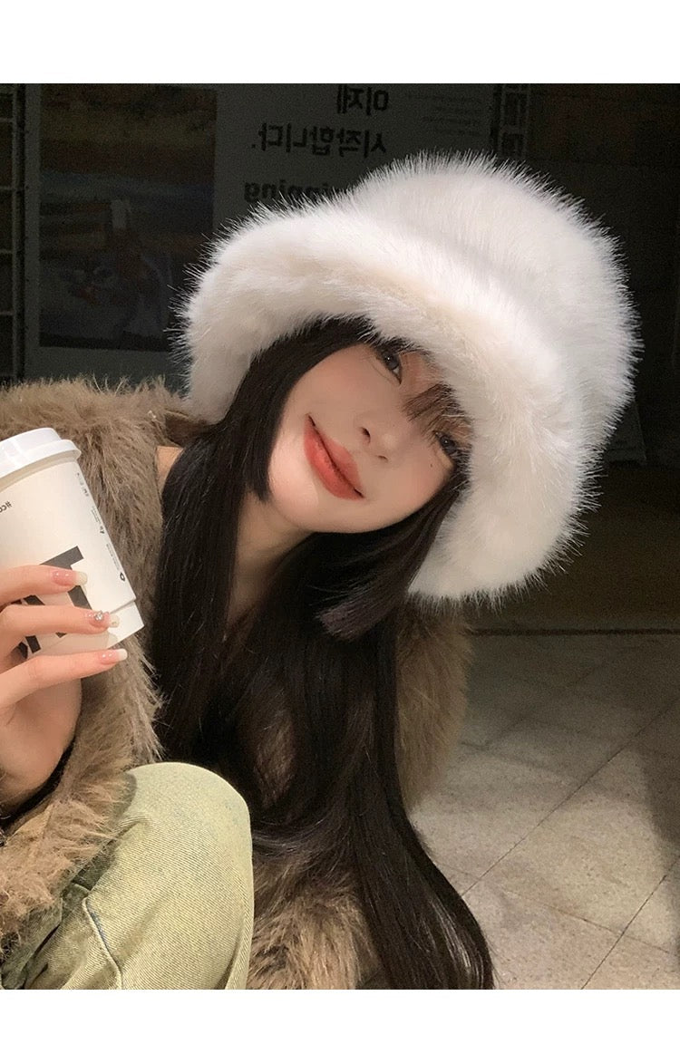 Fuzzy White Thick Hat