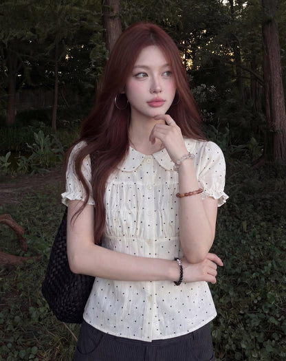 Cute Collar Mini Dot Top (S, M)