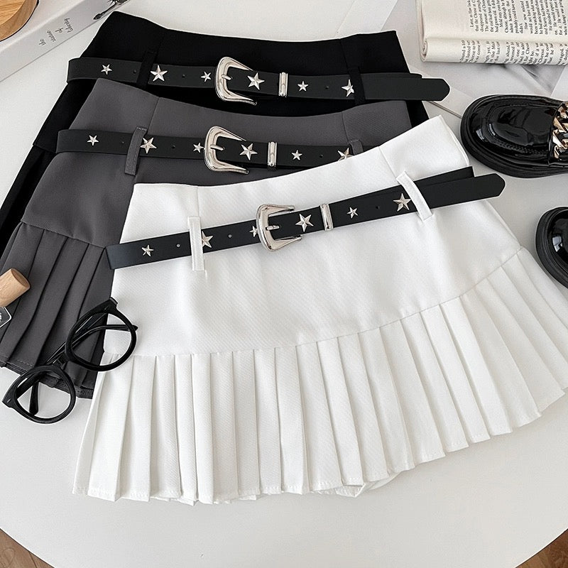 Middle Waist Pleated Skirt ( Grey-L)