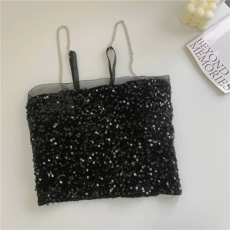 Shiny Strap Mesh Tube Top