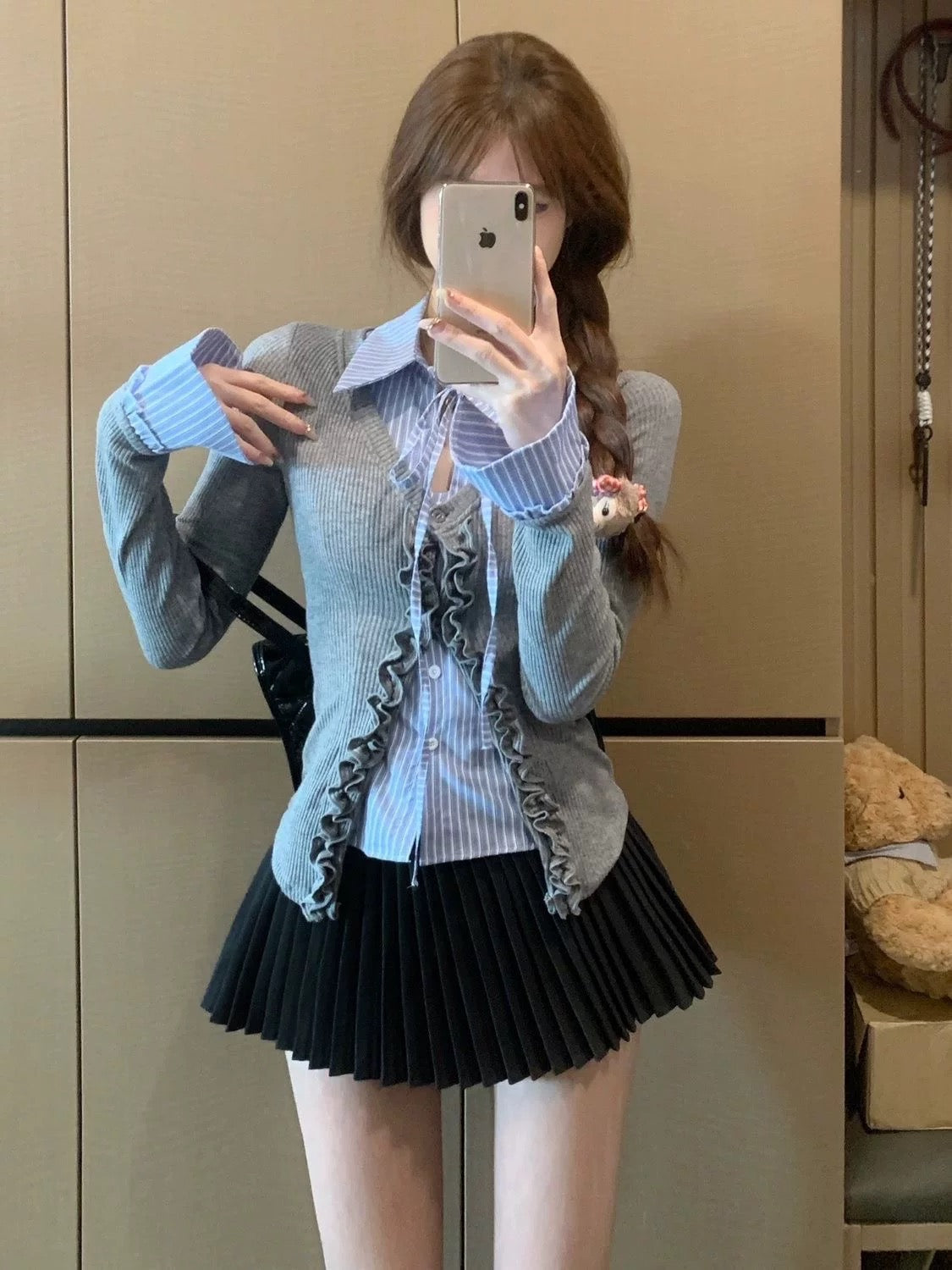 Blue Grey Uni Knitted Top