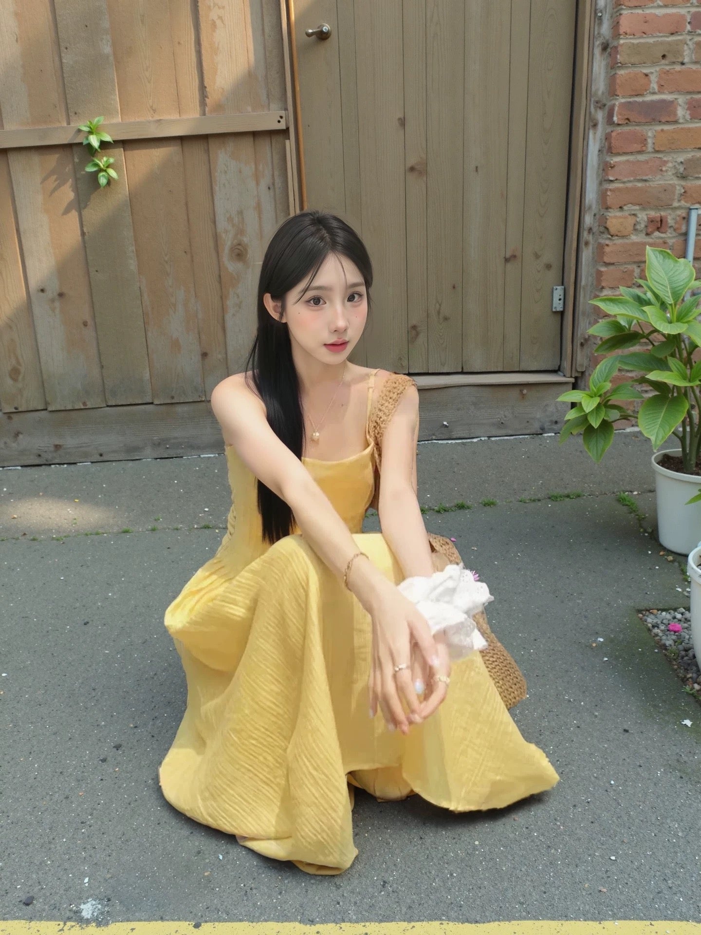 Strap Yellow Long Dress